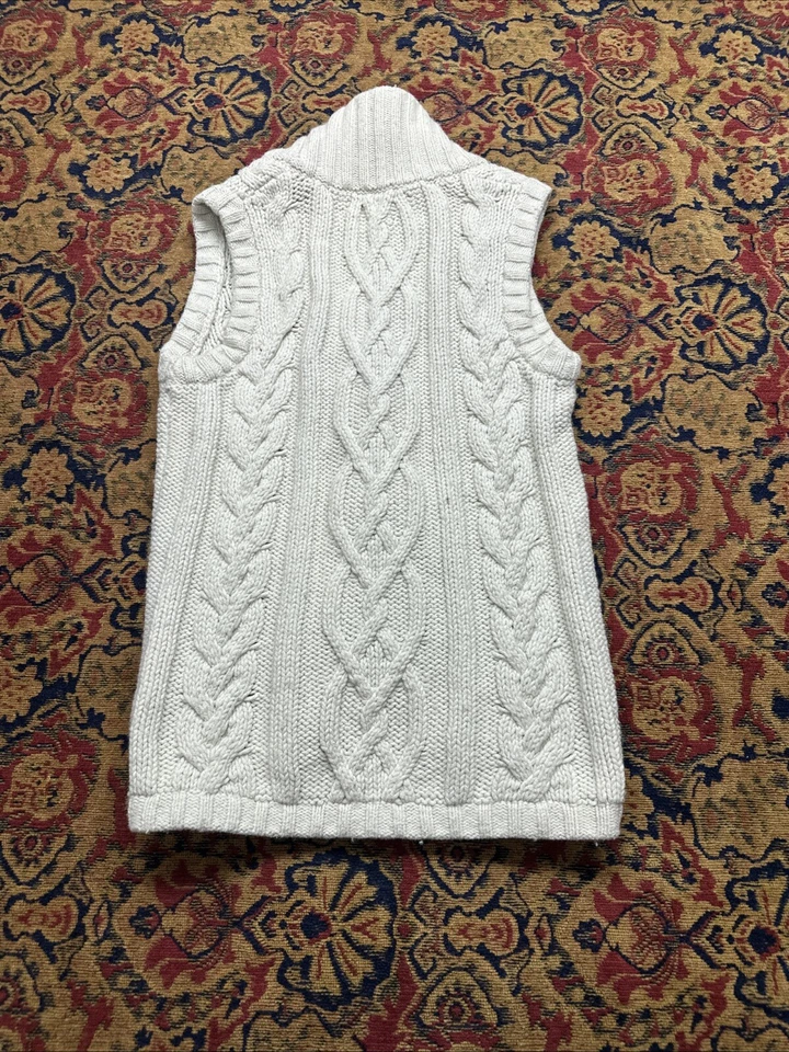 Lands’ End Niñas Grande 14 Suéter Chaleco Cárdigan Tejido con Cable Botón Algodón Palanca Foto 4 de 4