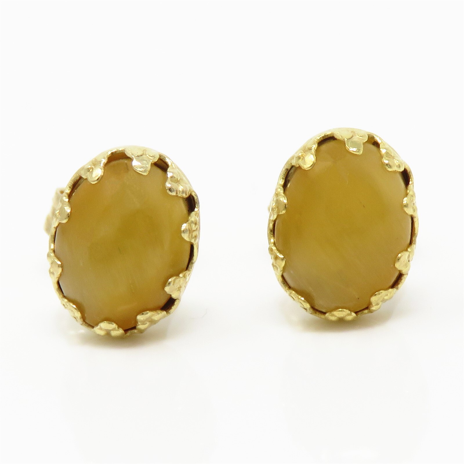 NYJEWEL 14k Yellow Gold Cat Eye Stone Stud Earrings 9 x 7mm eBay