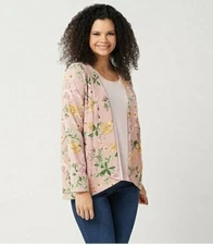 Du Jour Floral Printed Long-Sleeve Open Front Blazer in Rose Floral, X-Large