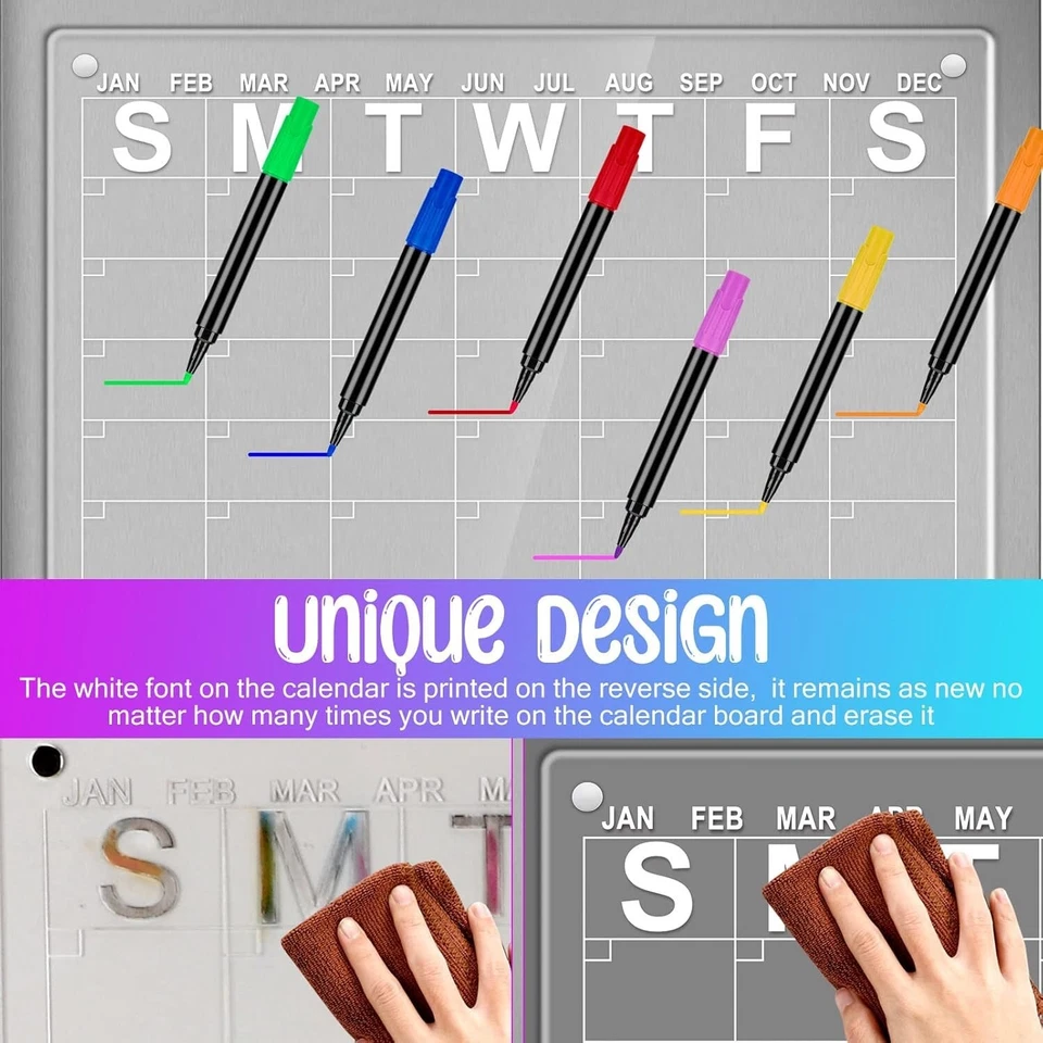 2 Magnetic Acrylic Calendar Board Weekly Monthly Planner + 6 Markers (40 x 30cm) - Image 2 of 4