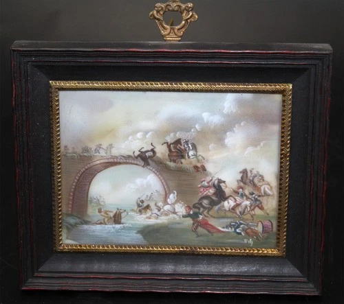 Miniature picture painting, magnifying glass painting, battle probably 20th century, battle picture