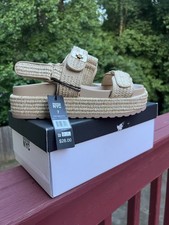 Steve Madden NYC Bigmona Platform Sandals Natural Raffia Fiber Women's Size7 New
