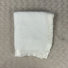 Vintage Solid White Thermal Baby Blanket Waffle Weave Silky Satin Edge Trim
