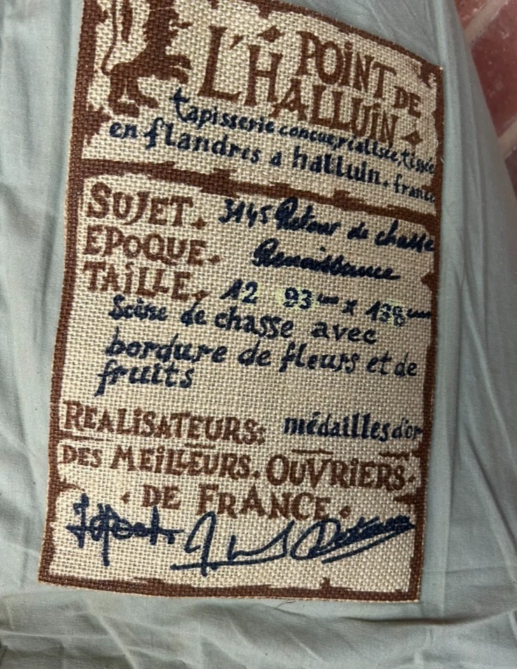 Tapeçaria francesa estilo renascentista "Return From The Hunt" Point De L'Halluin - Imagem 3 de 4