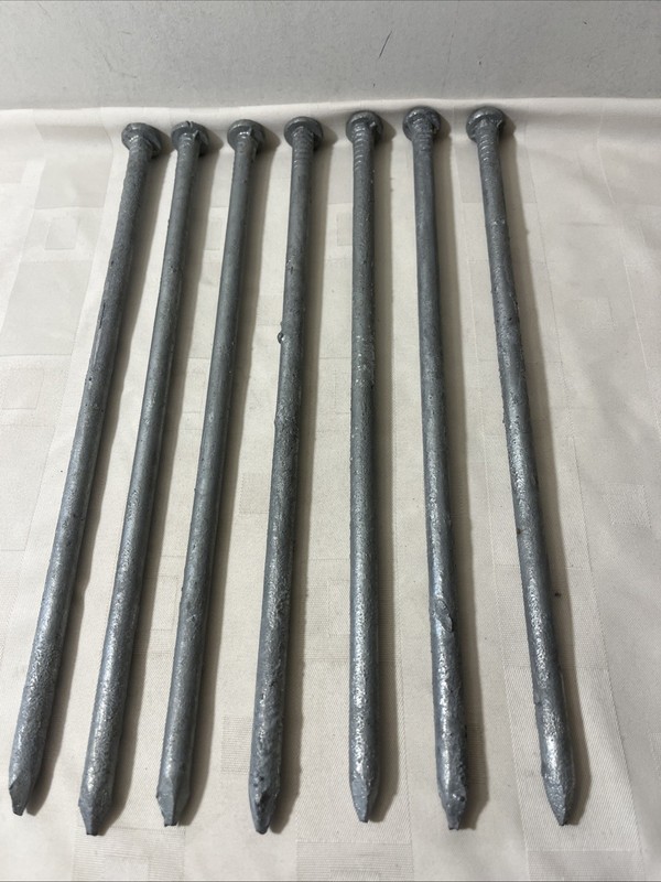 7 Unused 12” X 3/8” Galvanized Coated Timber Spikes / Nails