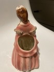 Pink White Ceramic Woman Figural Floral Glossy Mid-Century Planter C4 — photo 3