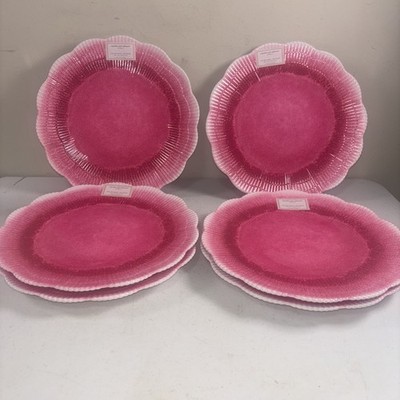 Cupcakes & Cashmere Bright Pink Melamine 11  Dinner Plates Scalloped Shell NWT