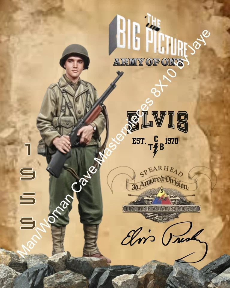 Impresión militar enmarcada de Elvis Presley del original. ¡Muy bonito! Foto 2 de 4
