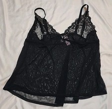 Cacique Camisole Nightie Black 22 24 Lace Sequin Accents Adjustable Strap NEW R2