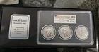 3 Coin Set 2019 American Silver Eagle SP70 PCGS FDOI DENVER,WASHINGTON,PHILADELP