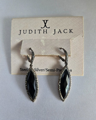 Judith Jack Sterling Silver Black Onyx & Marcasite Earrings