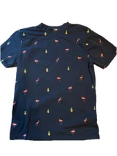 PD&C Mens Athletic Fit Tshirt Flamingos Pineapples Navy Blue Crew Neck Stretch L