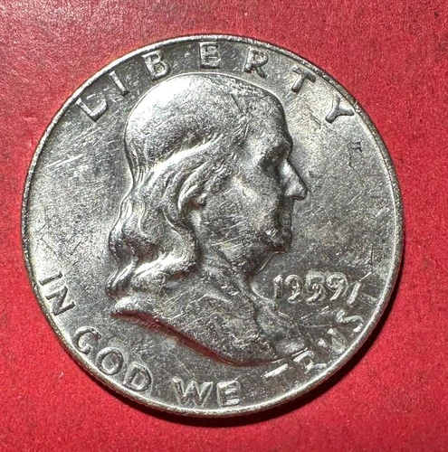 1959 US Franklin SILVER Half Dollar! "Philadelphia Mint"! Choice AU Details!