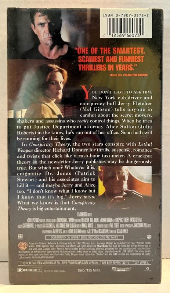 Conspiracy Theory VHS 1997 R Mel Gibson Julia Roberts Brand New/Sealed Watermark Foto 2 de 3