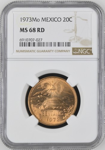 1973 MEXICO 20 CENTAVOS NGC MS-68 RD - TOP POP