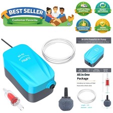 Aquarium 15-40 GPH Compact Air Pump Quiet Oxygen Aerator Pump with Air Stone/...
