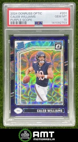 Caleb Williams RC PSA 10 2024 Panini Donruss Optic Purple Scope Bears #201 2703