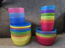 Ikea Lot of 26 Bowl Cup Kalas Plastic Kid Child Transparent Rainbow Bright
