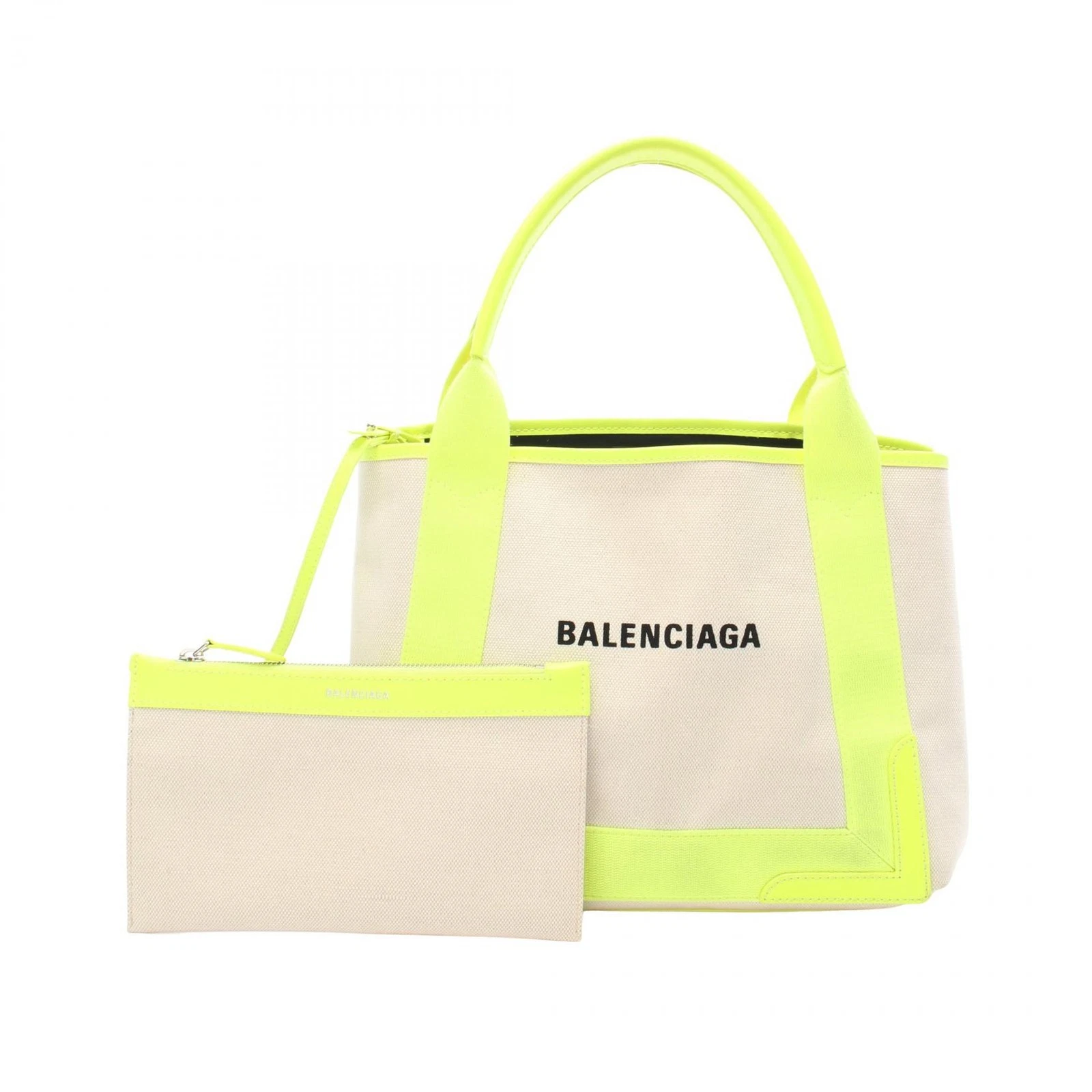 BALENCIAGA NAVY CABAS S Tote Handbag 339933 canvas leather Beige Yellow Used