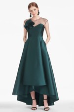 Sachin + Babi Forest Green Blakely Satin Gown High Low Dress Size 10 $795