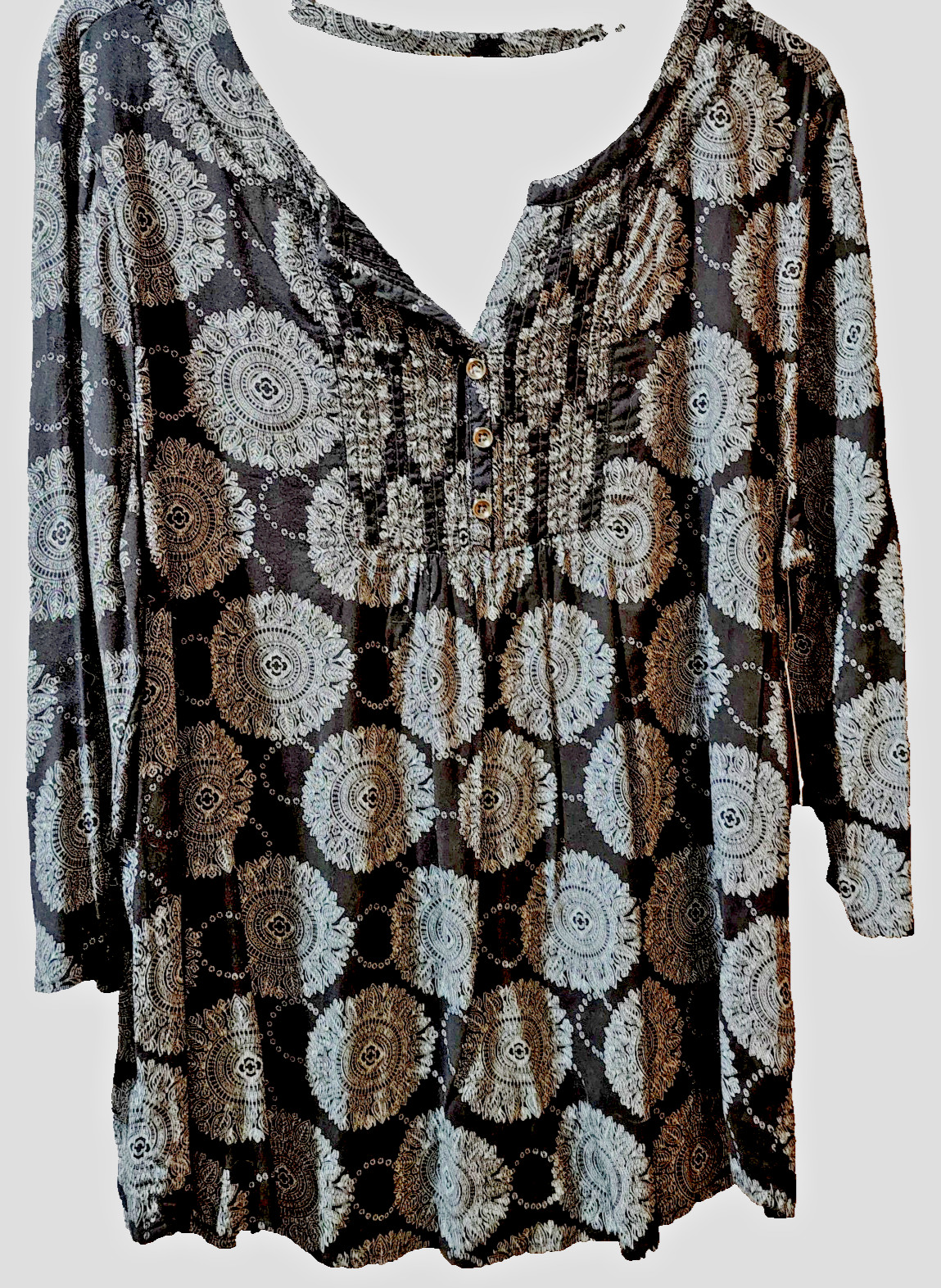 Faded Glory women's 16 - 18 black and white 3/4 sleeve peasant top NEW with tags
