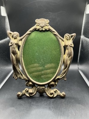 Vintage Art Nouveau Brass Photo Frame Swivel Stand Women On Both Sides *Read*