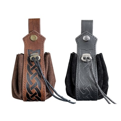 Handmade PU Storage Bag Drawstring-Dice Bag Medieval Belt Bag for Coins Currency