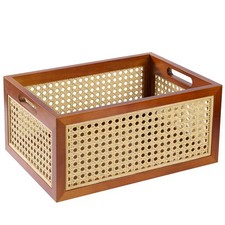 Rattan Storage Basket Large Handmade Woven Storage Bin for Organizing Decorat...