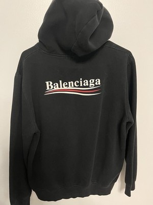 Balenciaga Paris Logo Black Pullover Hoodie Men's Size S Cotton Fleece