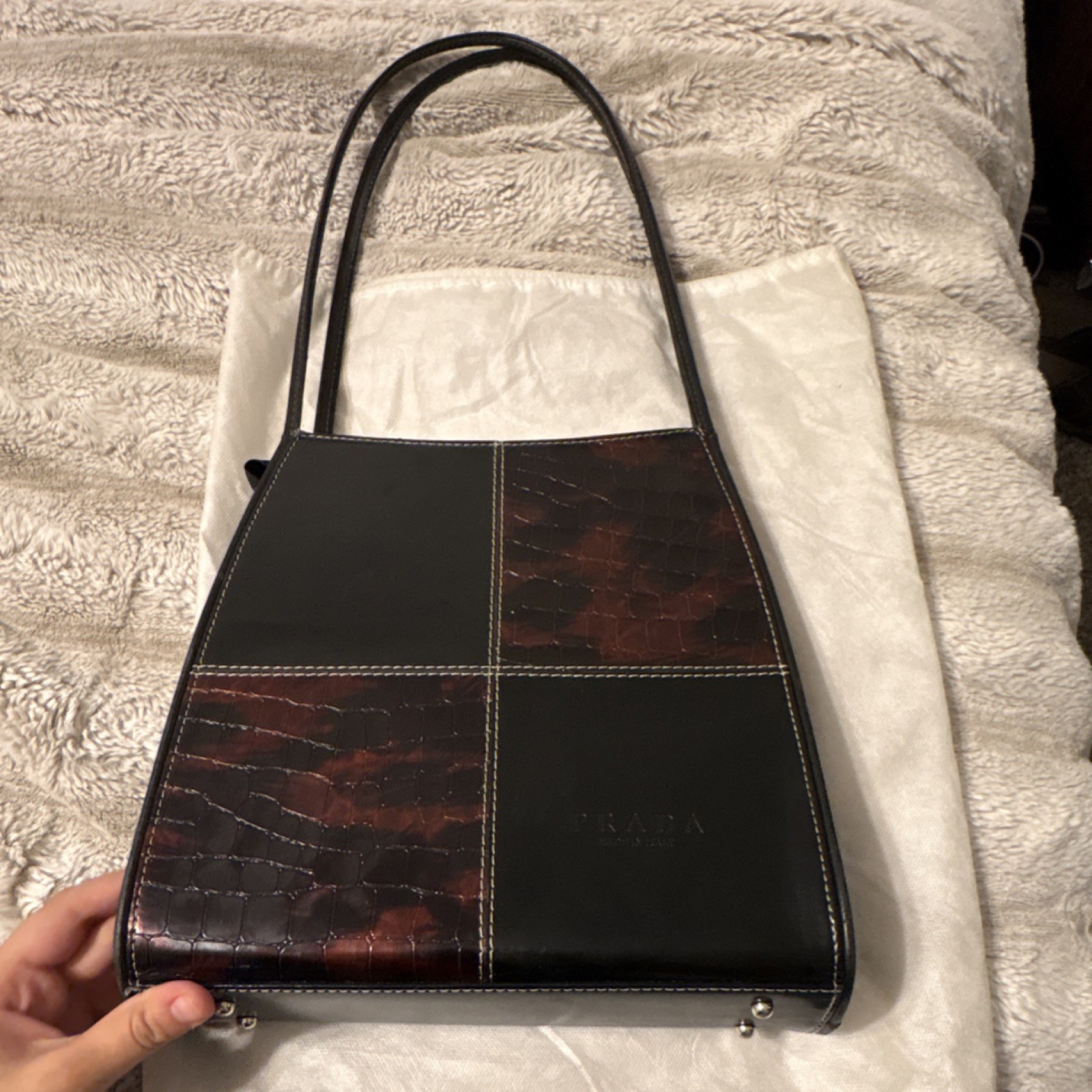Prada Patchwork Crocodile Embossed Black Brown Sh… - image 7
