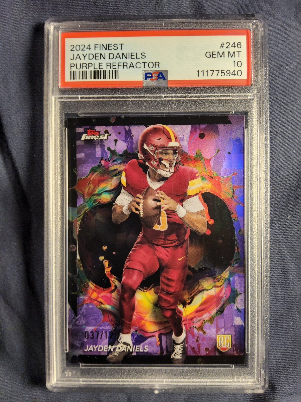 2024 TOPPS FINEST PURPLE REFR JAYDEN DANIELS ROOKIE CARD #246 PSA 10 #D 37/125