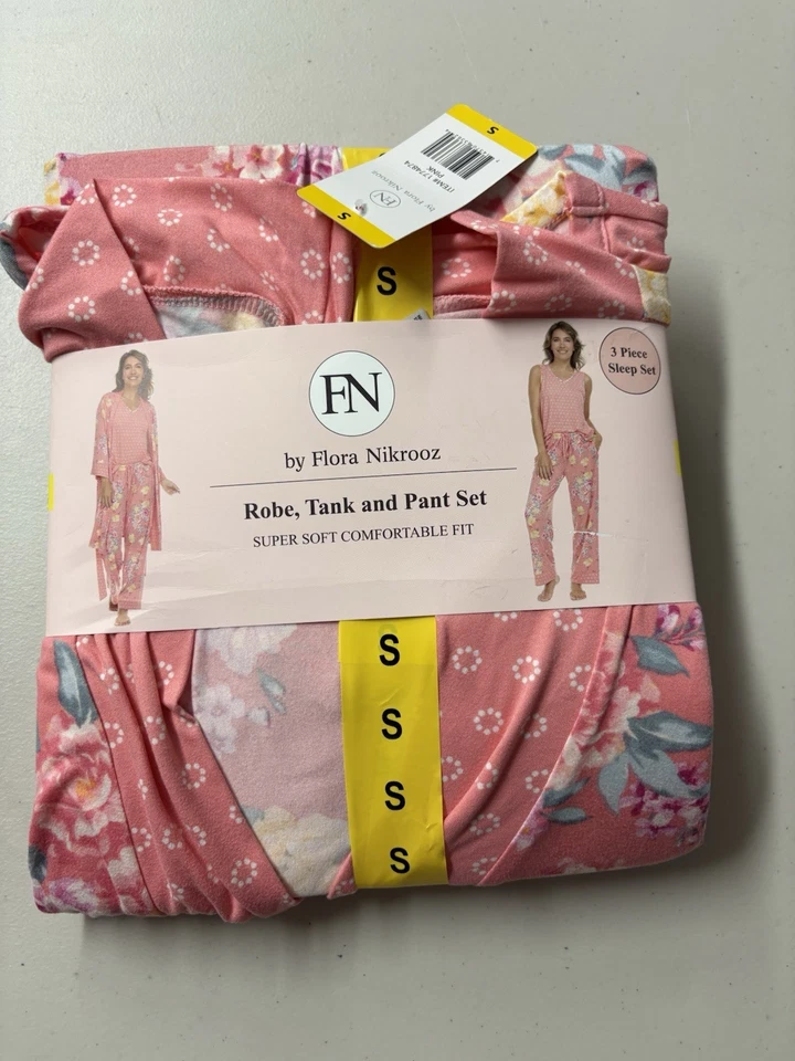 Flora Nikrooz Mujer Floral 3 Piezas Pijama Bata Top Pantalones Rosa, Súper Suave Foto 4 de 4