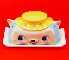 Vintage Brinnco Lamb Cat Royal Sealy Butter Dish Miss Priss Kitty japan 1950's