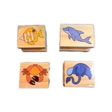Marine Collectible Wood Stampers Aquatic Animals Crab Dolphin Fish Sting Ray