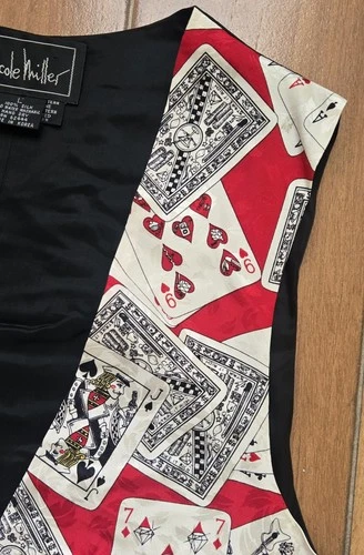 Nicole Miller Vintage 1990's Silk Vest Men's Large Slim Fit Casino Playing Cards image 10