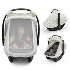 Muslin Baby Car Seat Cover, Infant Canopy, Botanical Leaf