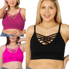 Plus Size V Neck Lattice Seamless Bralette Adjustable Straps Removable Pads