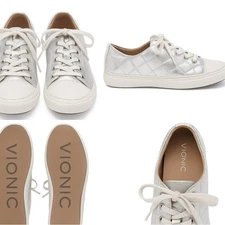 Vionic Quilted Silver Metallic Leather Sneakers Women's 7