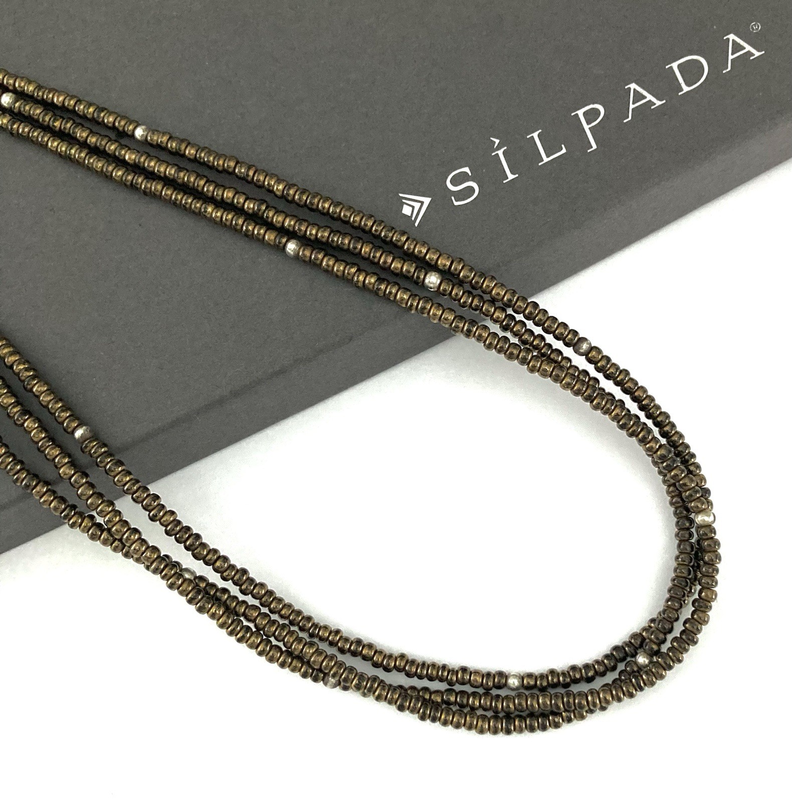 SILPADA Sterling Silver 3 Strand BRONZE Glass Bead Necklace~#N1571~RETIRED!