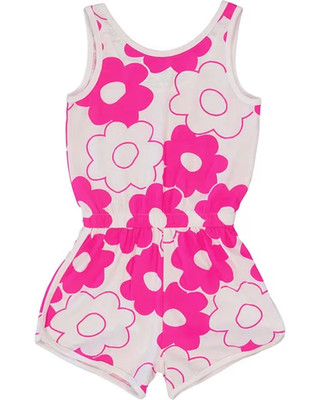 Girls size 5 fluoro pink white flowers playsuit  jumpsuit Mini Mango NEW 825