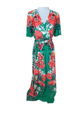 Lulus Still In Paradise Green Floral Print Maxi Dress Size Small