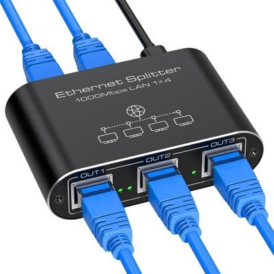 LAN Splitter 1 auf 4 1000 Mbps Aluminium Netzwerk Switch Gigabit Ethernet für...