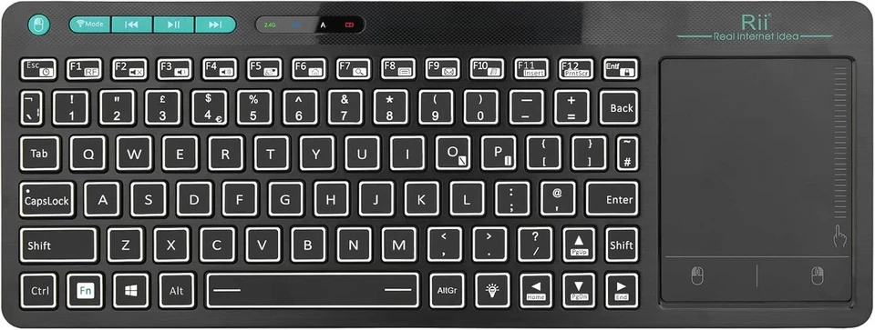 Rii Wireless Keyboard With Trackpad Dual Mode BT+2.4G Metal Rechargeable Black - Image 2 of 4
