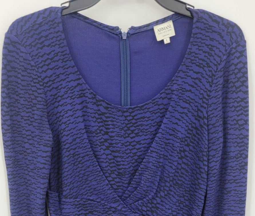 Armani Collezioni Dress Womens 8lue Black Print Ruched Waist Long Sleeve Stretch - Image 3 of 4