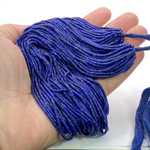 Royal Blue lapislazzuli 2mm heishi perline fili 16" lunghi fatti a mano turkmen - Foto 14 di 14