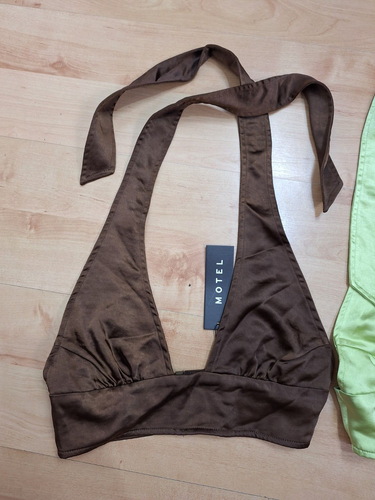 Motel Bundle X2 Satin crop Top chocolate and green Size XS New - Picture 2 of 9