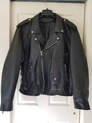 Black Leather Motorcycle Jacket By USA Bikers Dream Apparel