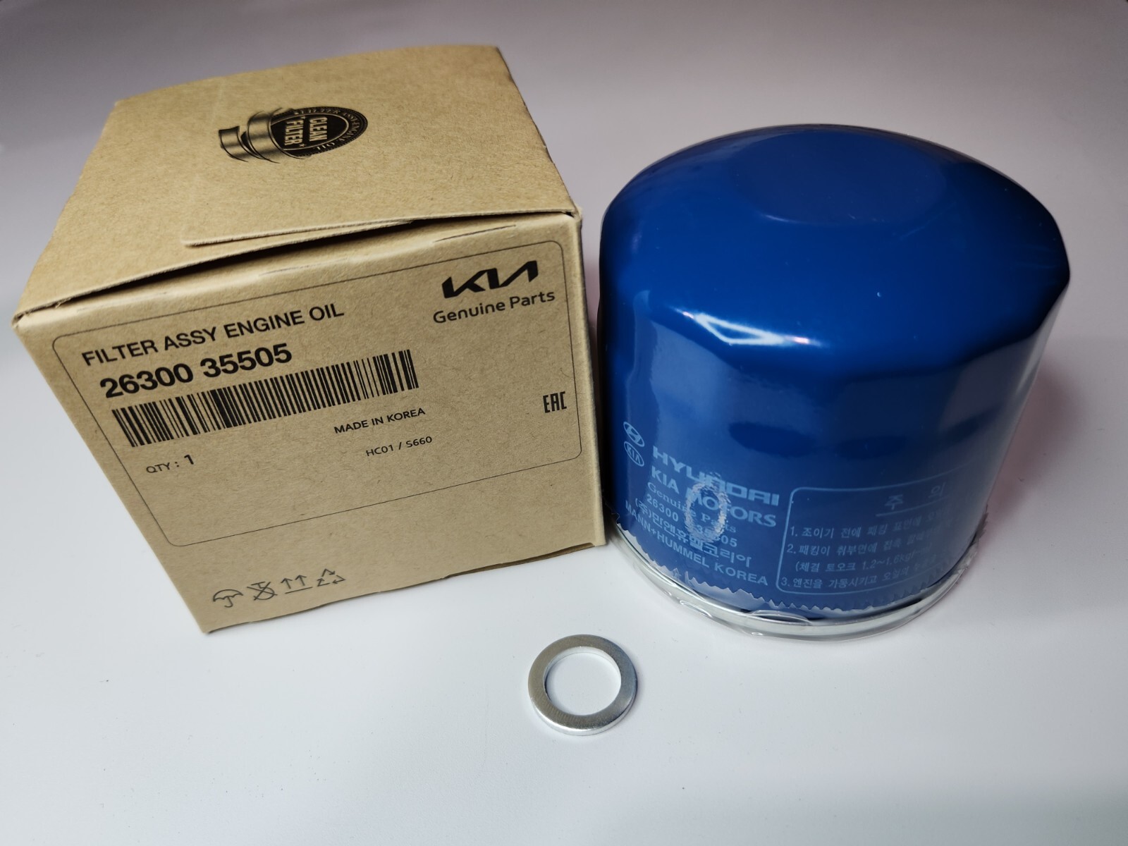 Kia Oil Filter OEM 26300-35505 with Crush Washer Quantity=1