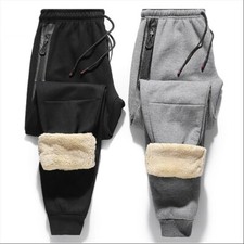 Men Athletic Pants Fleece Thick Trousers Pockets Elastic Waist Loose Outdoor SPW