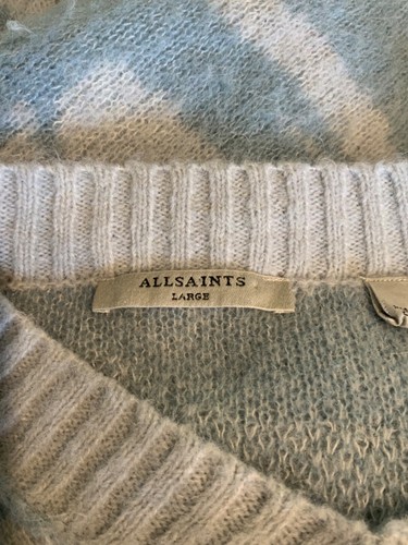 AllSaints Blue Animal Striped V-Neck Knit Sweater, Size Large - Picture 5 of 5